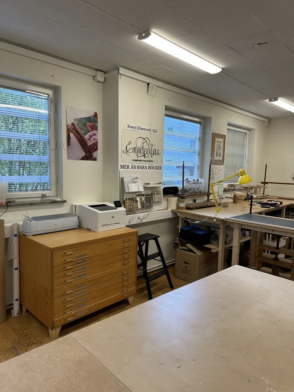 The interior of the bookbinding studio